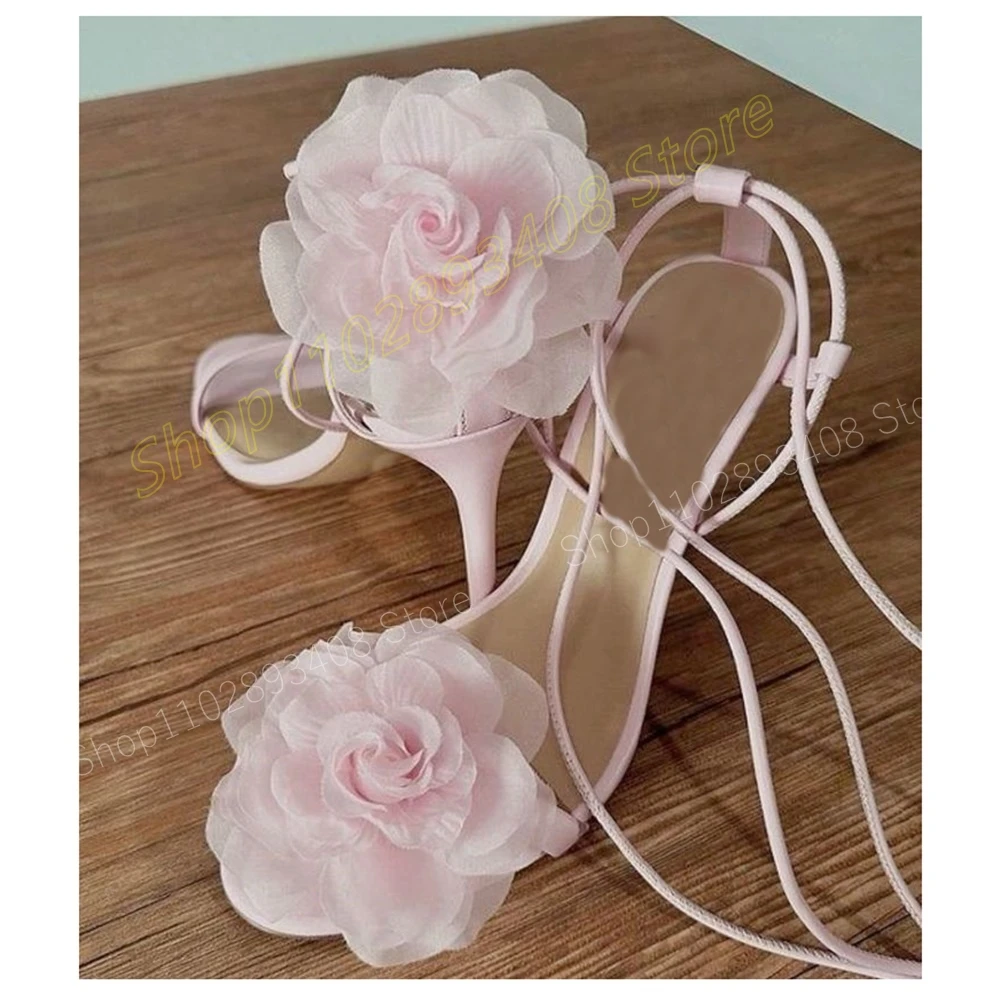 

Pink Flower Decor Strappy Hollow Sandals Open Toe Stiletto High Heel Fashion Summer Hollow Women Shoes 2024 Zapatos Para Mujere