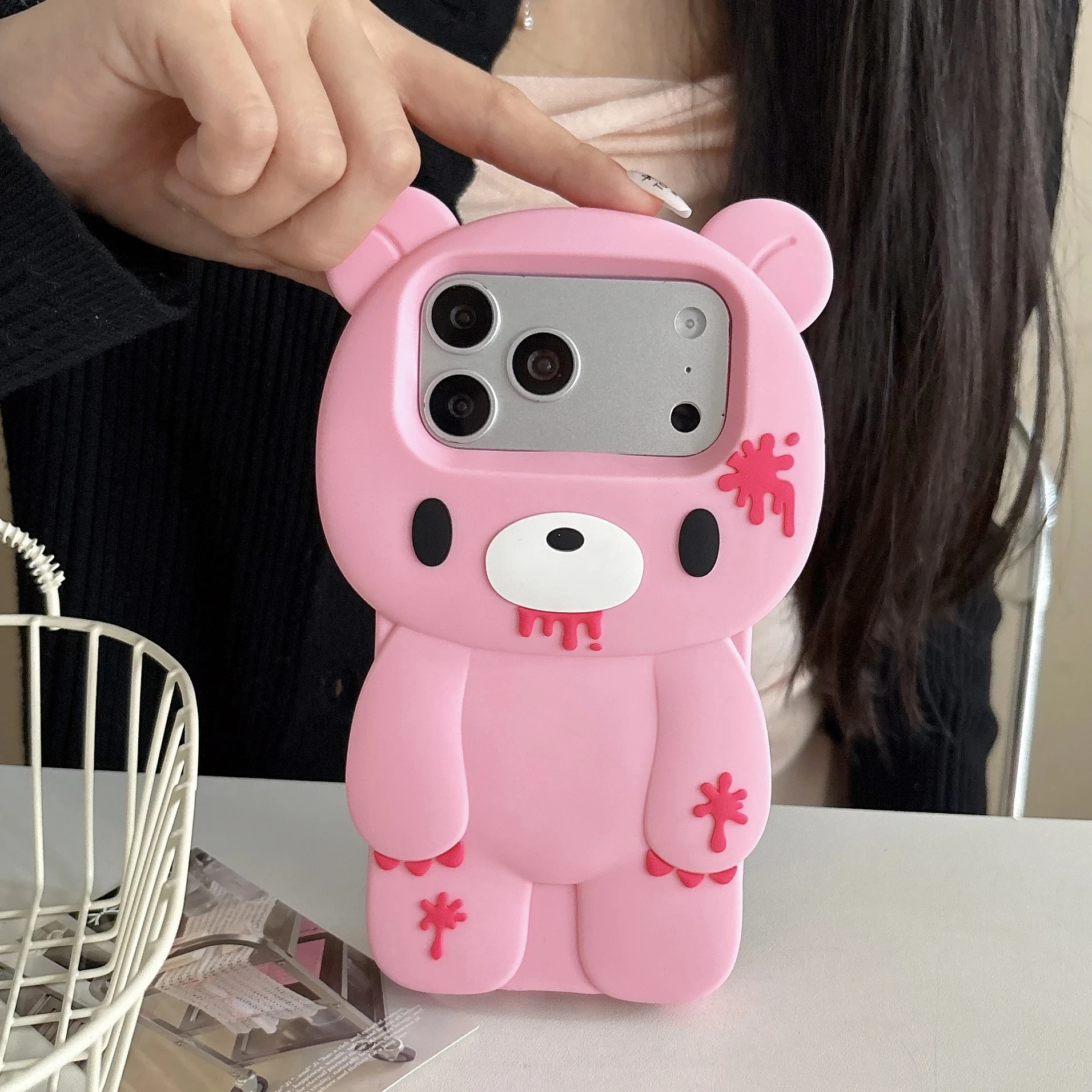 Image of Kawaii 3D Stereo Gloomy Bear Anti-Sturz-Hülle für iPhone 17 16 Plus 15 14 13 12 Pro Max Waschbare Staubdichte Weiche Silikonhülle