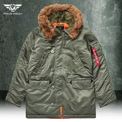 Parka de voo com capuz para homens, jaquetas táticas, blusão longo, parkas de algodão quente polar, trekking ao ar livre, caça, escalada, caminhadas, N3b, inverno