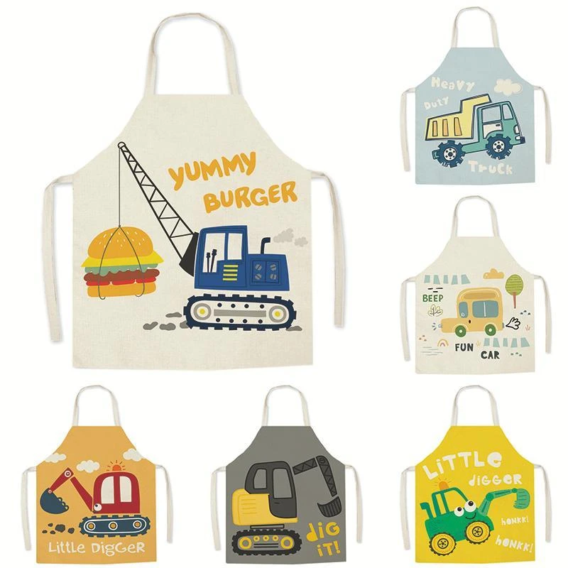 Exquisite Colorful Flower Dance Print Linen Cat Whisker Apron Universal Parent-Child Style