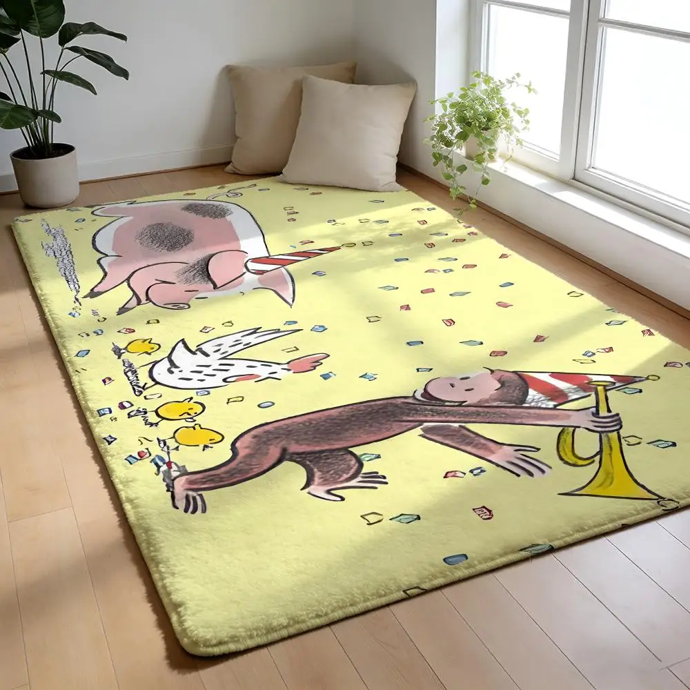 

Floor Mat Soft Flannel Rug Non-Slip Absorbent Mat for Bathroom Bedroom Home Decor MONKEY CARTOON C-Curious GeorgeS