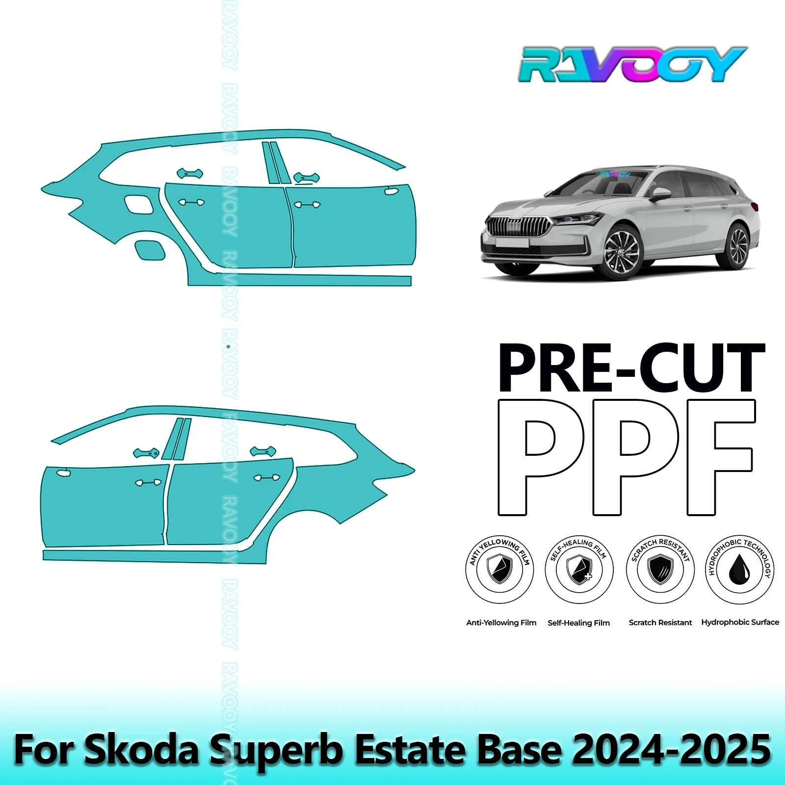 

For Skoda Superb Estate Base 2024-2025 8.5mil Clear Matte Pre-Cut PPF Door & A/B Pillar Kit TPU Paint Protection Film Set
