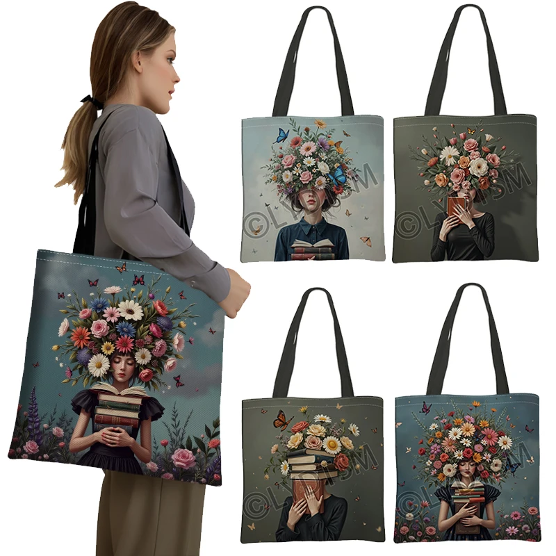 

Элегантные женские сумки с графическим рисунком и цветами и бабочками, женские сумки на плечо большой вместимости для дорожной сумки для покупок