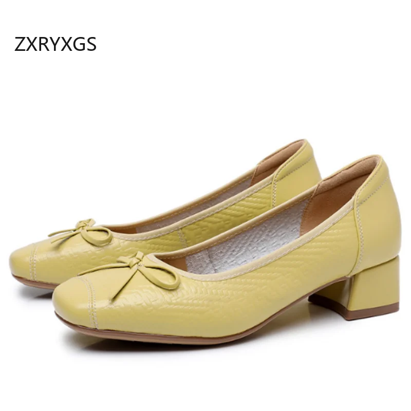 zxryxgs-top-layer-cowhide-embossed-real-leather-shoes-fashion-elegant-mid-heels-2025-large-size-shoes-bow-women-trendy-shoes-new