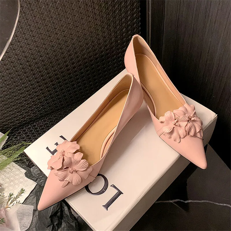 New Spring Sheepskin Women Shoes Shallow Flower Pointed Toe Women Pumps Shoes for Women Zapatos De Mujer Ladies Shoes Stiletto