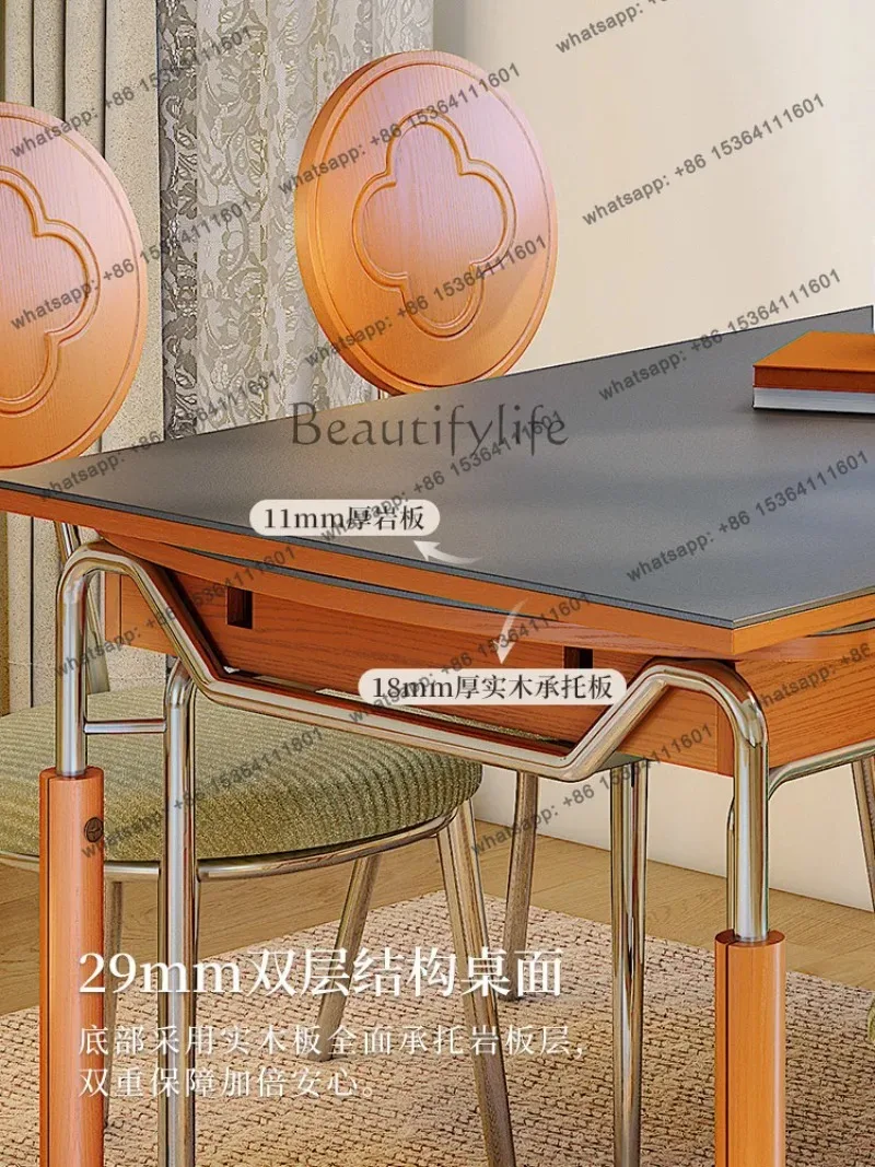 Simple rectangular rock slab dining table Small apartment medium antique style retractable