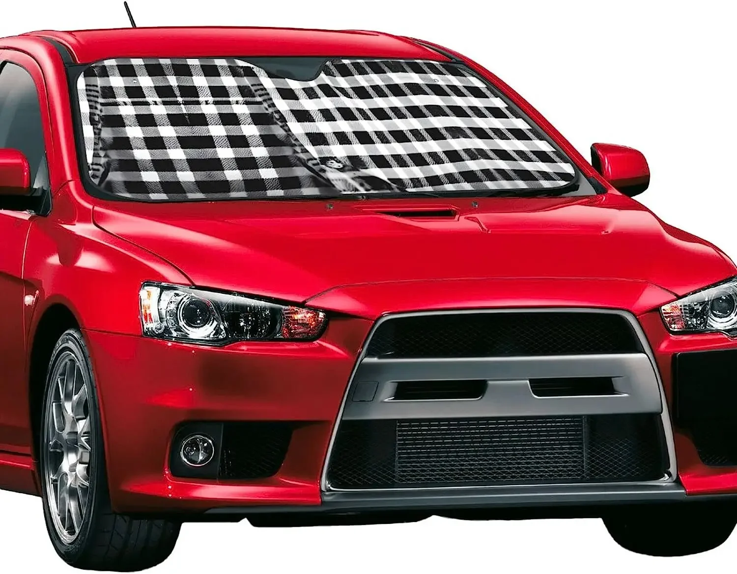 Black and White Plaid Pattern Sun Shade Car Front Window Sunshade for Most Sedans SUV Blocks Uv Rays Keeps Your Vehicle Cool