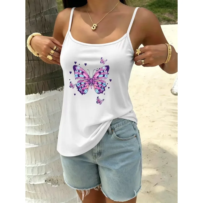 Y2K Women Camisole Tribal Butterfly Tattoo Graphic Print Spaghetti Strap Sleeveless Tank Top Streetwear Casual Summer Vest Tops
