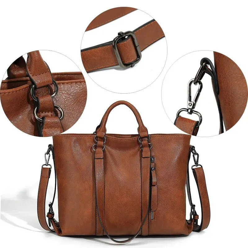 Vintage Leather Tote Bag For Women Large Capacity Handle Bag Designer Handbag VIntage Crossbody Bag Brands Handle Bag