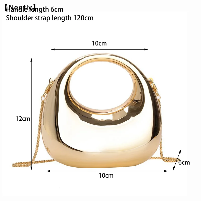 Damen-Umhängetasche mit Kette, kleine Geldbörse, Acryl, metallischer Glanz, Halbmond-Form, Party- und Bankett-Damentasche, luxuriöse Handtasche〔Nest〕 – Detail 1
