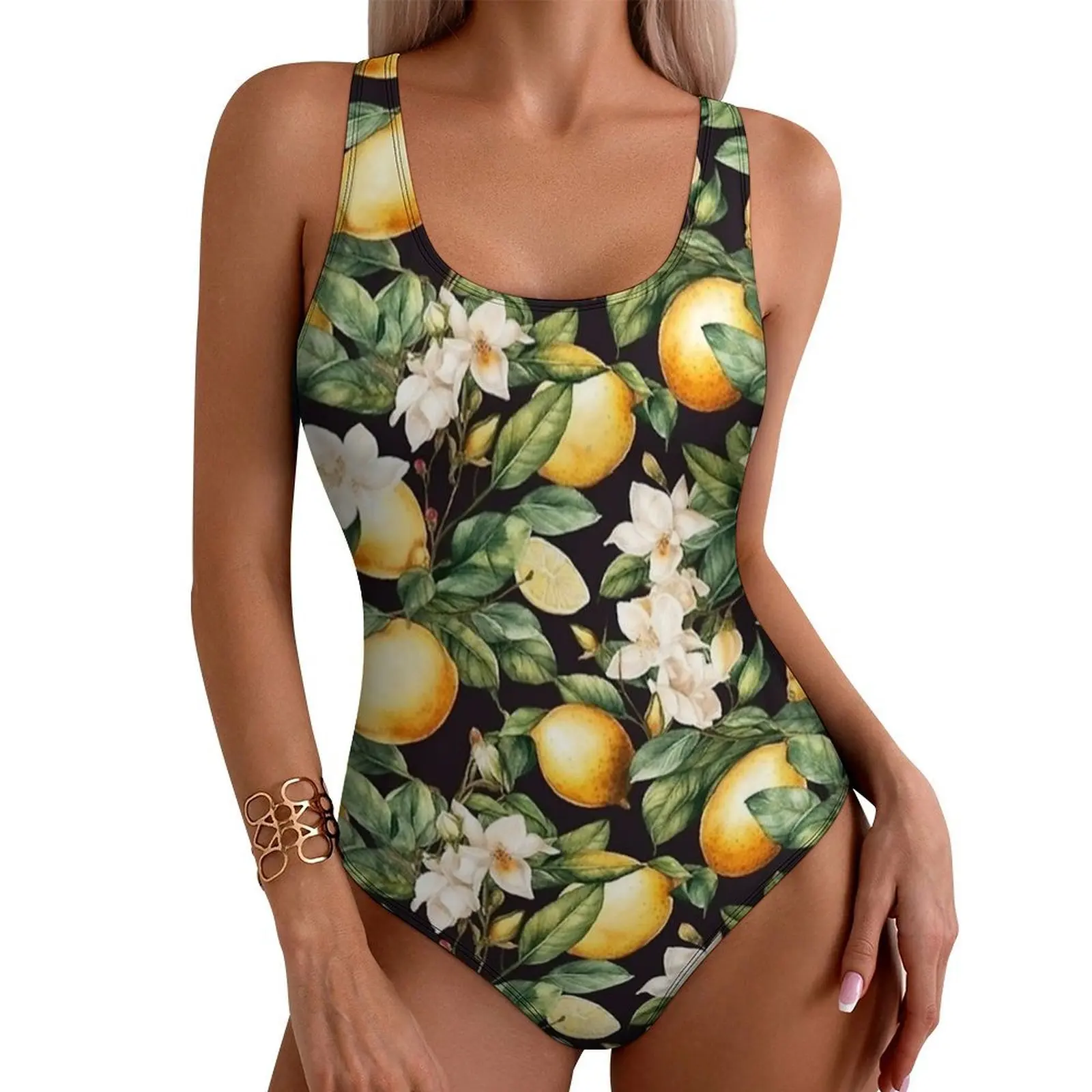 Midnight Lemon And Blossom Dolce Vita Pattern Swimsuit Push Up Swimwear One Piece Swim Bathing Suits Swimsuits Sexy Beach Wear