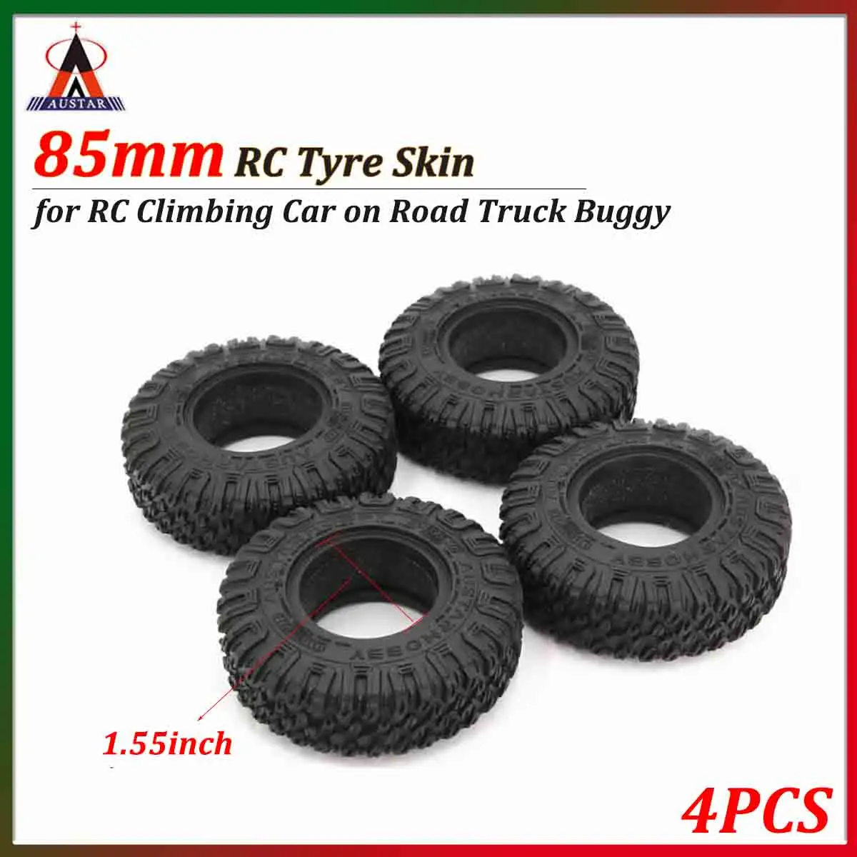 4PCS 1.55inch 85mm RC Rubber Tires Skin Wheel Skidproof Tyre for RC Climbing Car on Road Truck Buggy Tamiya CC01 JIMNY Axial