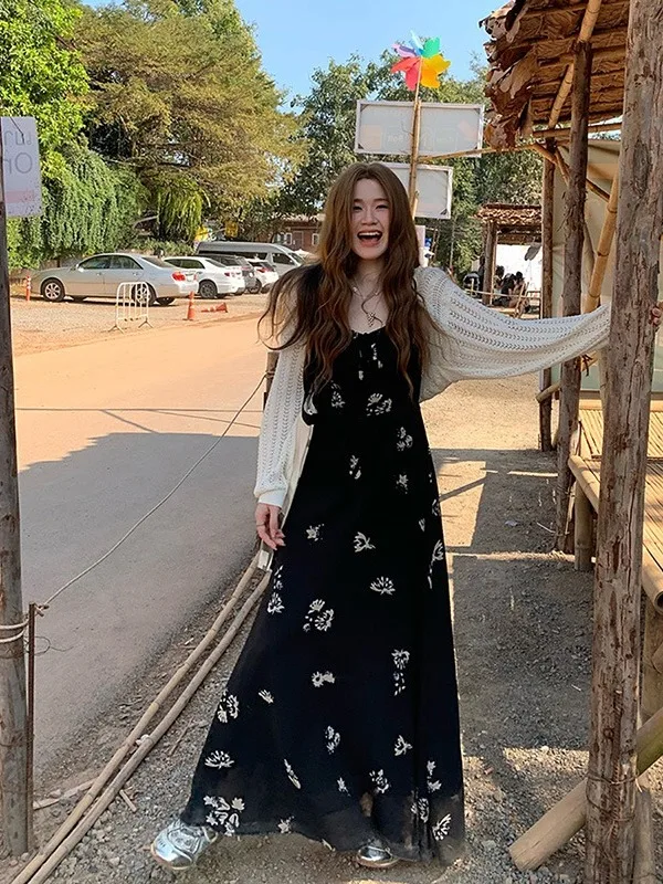 

plus Size Women's Summer New High Waist Long Dress Black Floral Print Strapless Dress City Commute Style Korean Version Slim Fit