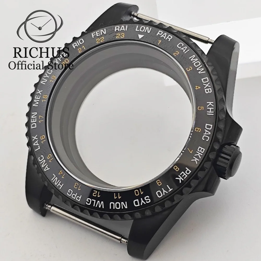 

RICHUS 40mm Black Sapphire Crystal Stainless Steel Watch Case GMT Bezel Fit NH35 NH36 ETA2824 2836 Miyota8215 DG Movement