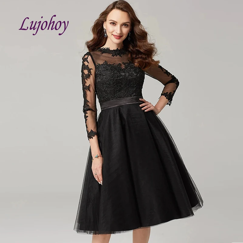 

Sexy Black Long Sleeve Lace Short Cocktail Dress Party Little Ladies Girl Women Sexy Prom Homecoming Graduation Semi Formal Gown