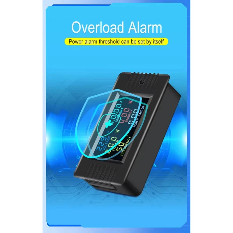RISE-Peacefair PZEM-022-VH Jednofazowy miernik woltomierza AC Kolorowy ekran Częstotliwość współczynnika mocy Watomierz Miernik mocy 100A z op