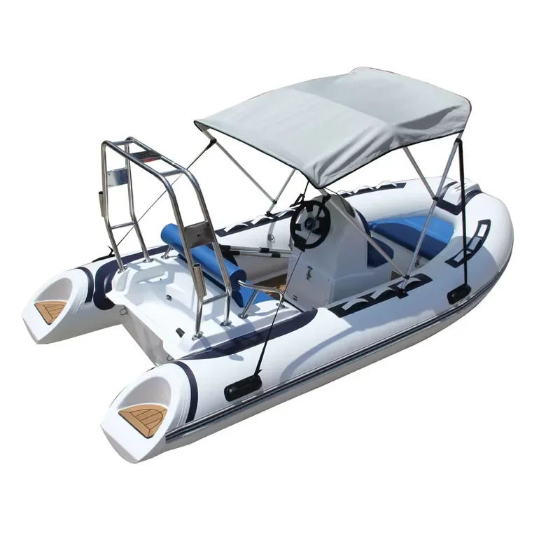 for 3.9m Small Dinghy Inflatable Rib Boat with Fiberglass Hull and Sunshade Durable Fishing Tender for Lake River Adventure