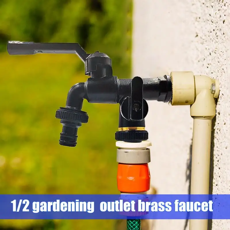 Garden Double Outlet Faucet Double Taps Brass Water Faucet 1/2 Inch Inlet Home Water Hose Connector 1-Into-2 Spigot Frost-Proof