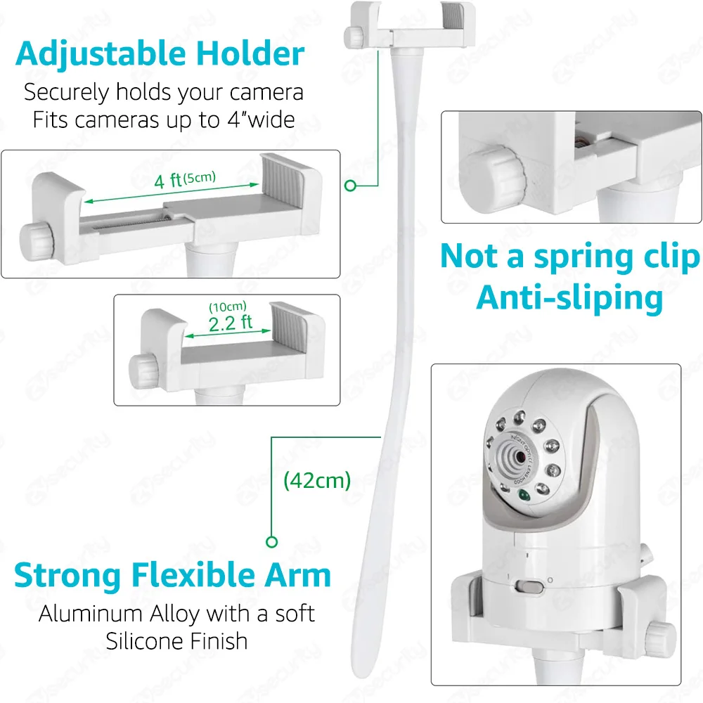 Universeller Babyphone-Halter, längerer weißer, flexibler Silikon-Babykameraständer, ideale IP-Kamera-Halterung, lochfreie Wiege, Stange, Schlauchhalter, flexible Drehmontage