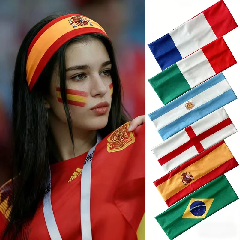 Bandeau élastique de supporter de football avec drapeau national, accessoire pour cheveux pour événements sportifs, symbole de pays