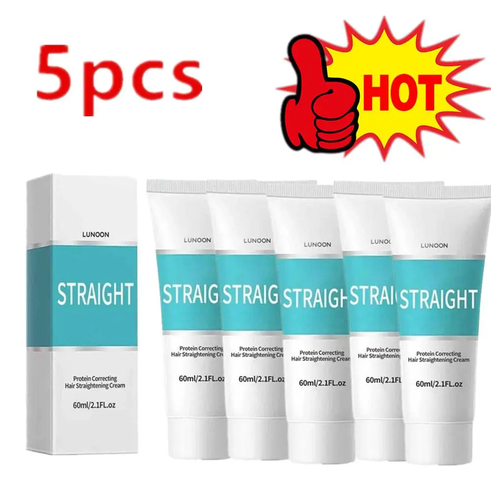 Keratin Protein Hair Straightening Cream, Hidratante, Reabastecer, Facilmente e Não Machucar o Cabelo, Suave Nutrição, 5 Pcs, 60ml