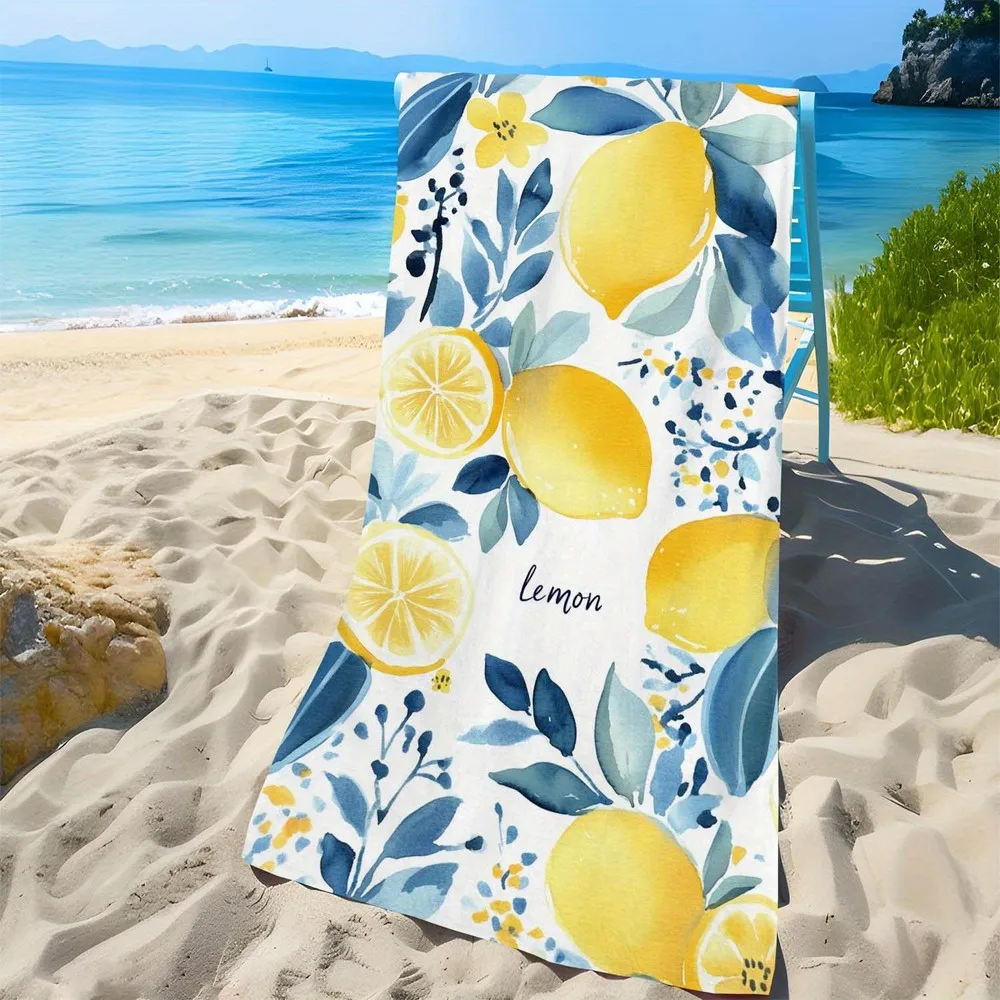 Watercolor Lemon Floral Beach Towel Patterned Sunscreen And Windproof Suitable For Swimming Pool Camping Travel Blanket
