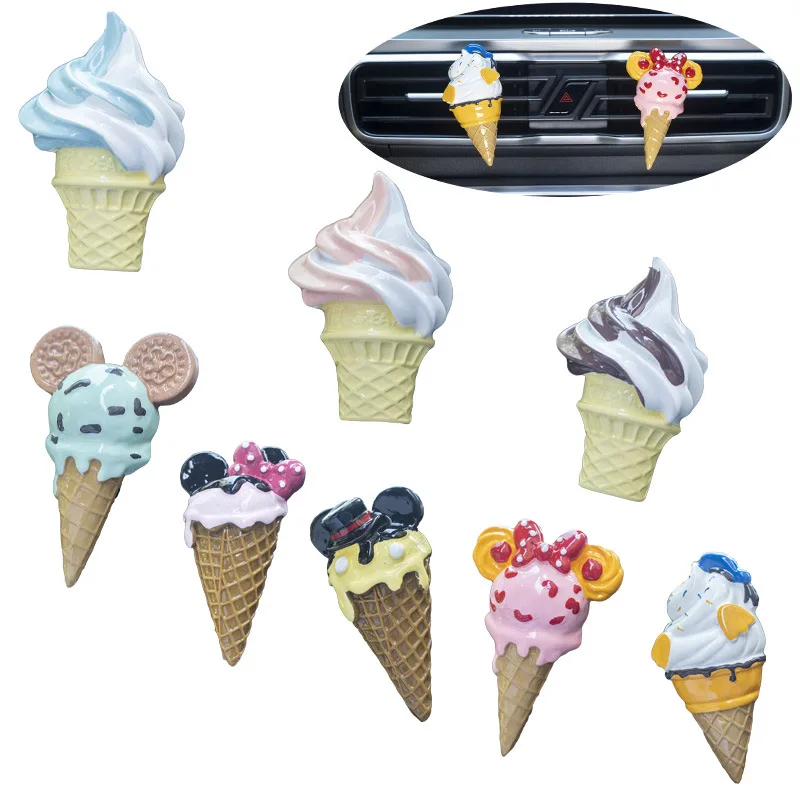 Disney Anime Cute Mickey Minnie Ice Cream Model Ornaments Car Air Freshener Cartoon Auto Vent Perfume Air Outlet Fragrance Decor