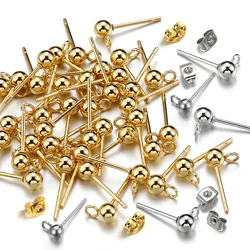 100 stücke/20 stücke Edelstahl Runde Kugel Ohr Beitrag Studs Ohr Rücken Offene Ringe Gold Farbe Ohrringe für DIY Schmuck Machen Großhandel