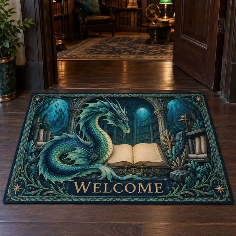 VIKAMA Rosemary Herb Pot Green Foliage Salutations Welcome Mat Botanical Grip Backed Entryway Carpet Country Floor Padding Decor