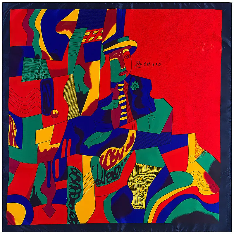 2025 Nuova pittura a olio Stampa floreale Sciarpa di seta da donna Sciarpe quadrate grandi Bandana femminile Sciarpe fazzoletto Hijab da donna di moda