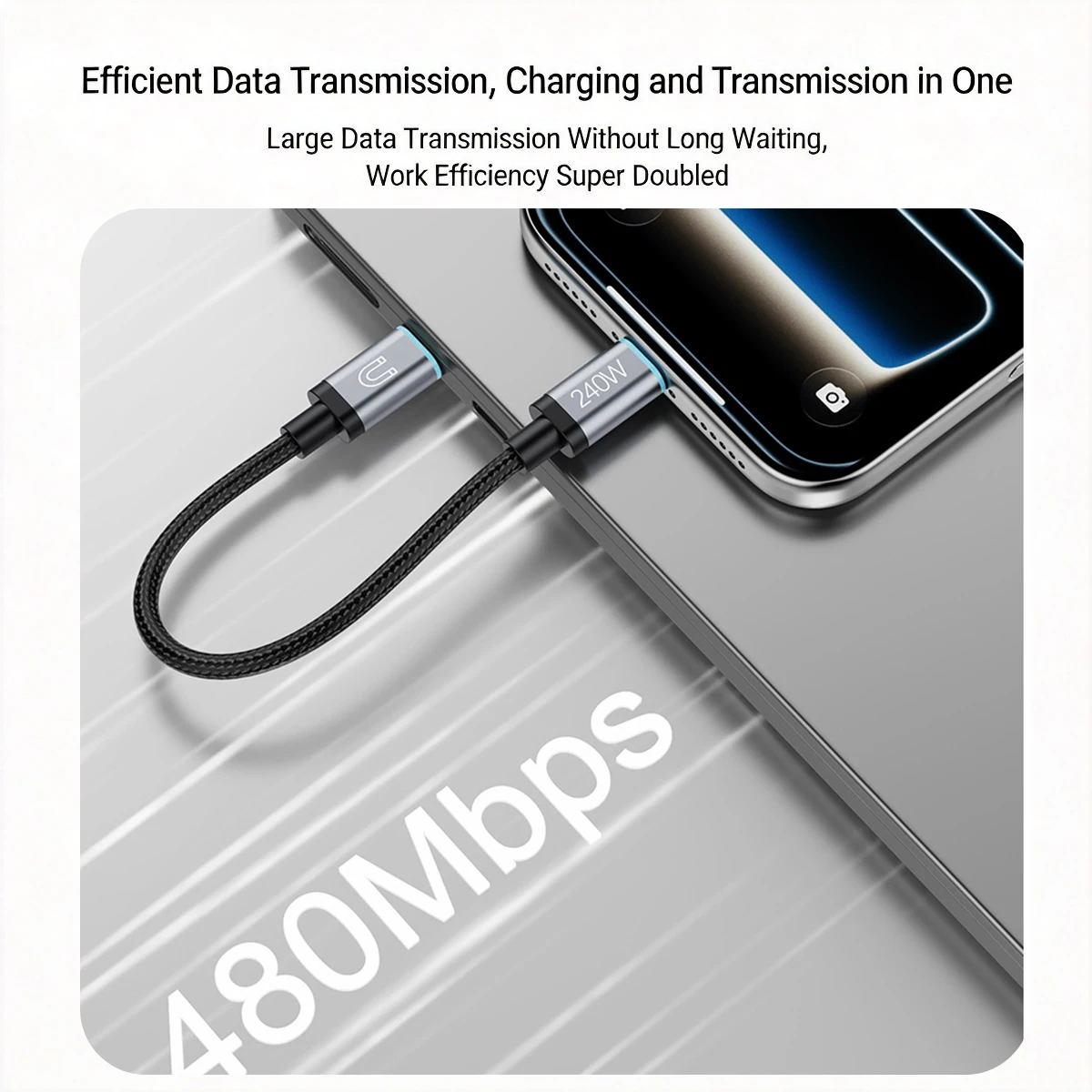 18CM Short USB C Cable 240W Type C To Type C Fast Charging Cable Magnetic Braided Cable for iphone 15 16 17 Samsung Huawei