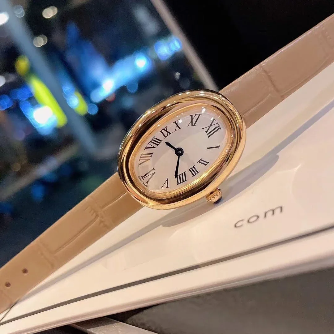 Oval bathtub quartz women's watch, vintage jewelry, women's watch, high-end wristwatch, small gold bean watch with logo