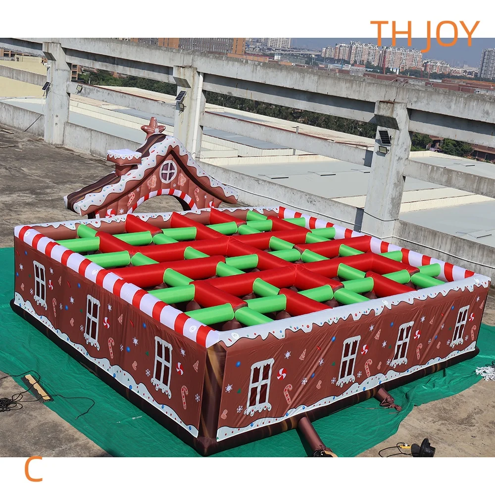 Schneller Luftversand 2026 neue Lebkuchen-Weihnachts-aufblasbare Laser-Tag-Spiele Aufblasbare lustige Haus-Labyrinth-Spiele zu verkaufen