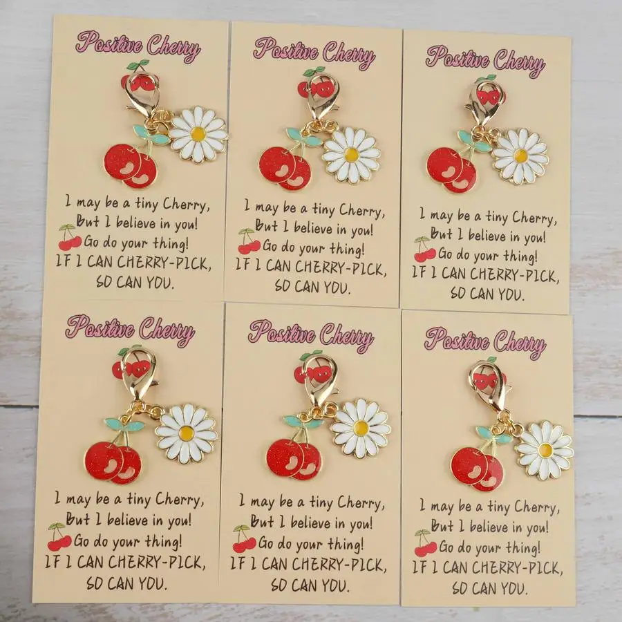 1/5/10/20/50/100pcs 2D Flat, s 2D Fun Cherry and Daisy Series Keychain Set with Positive Cherry Cards, Suitable for Decorating B