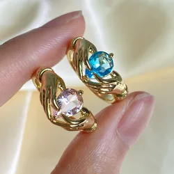 Fashion Vintage Elegant Luxurious Hands Holding Zircon Rings For Women Wedding Engagement Party Ring Jewelry