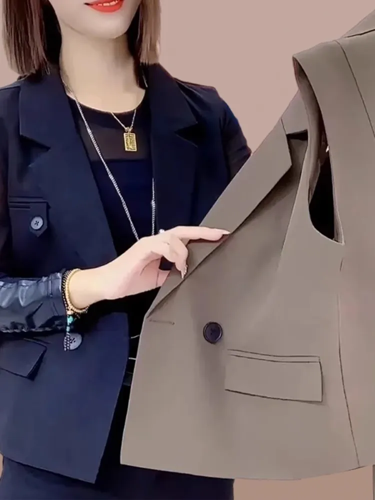 Fashionable Suit Vest Women's Spring Autumn New Style Outerwear Trendy Anti-Aging Short Length Polyester Fiber 100%