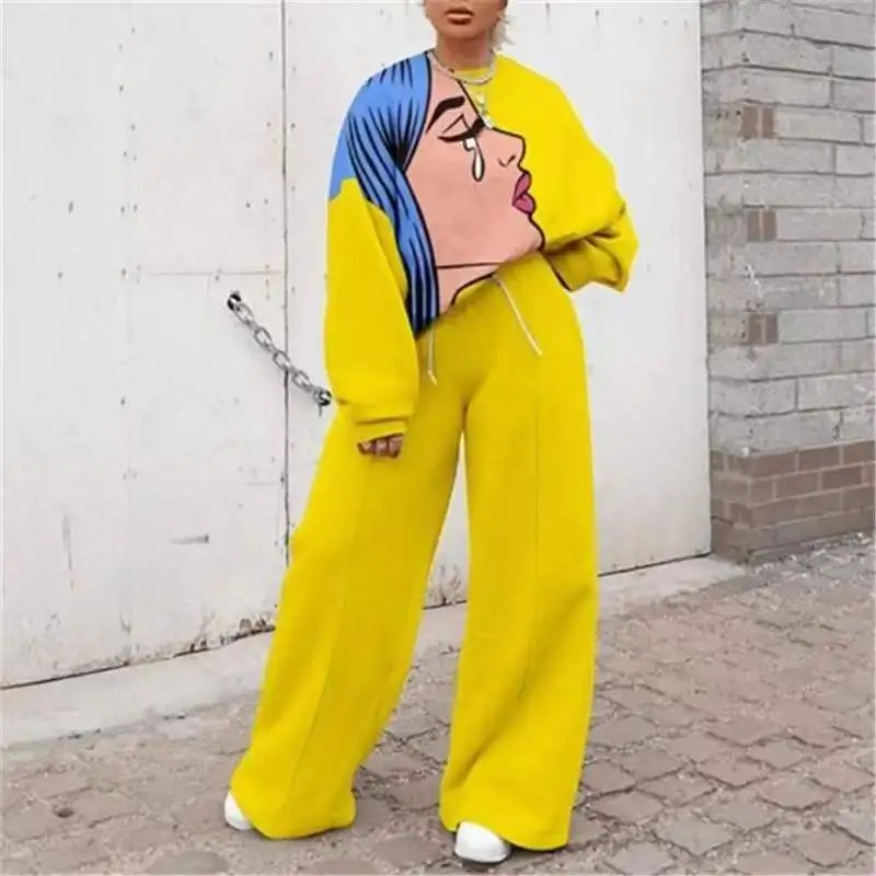 New Sportswear Long Sleeve Sweatshirt Women Two Piece Sets Tracksuit Autumn Loose Pullover And Pant Suits