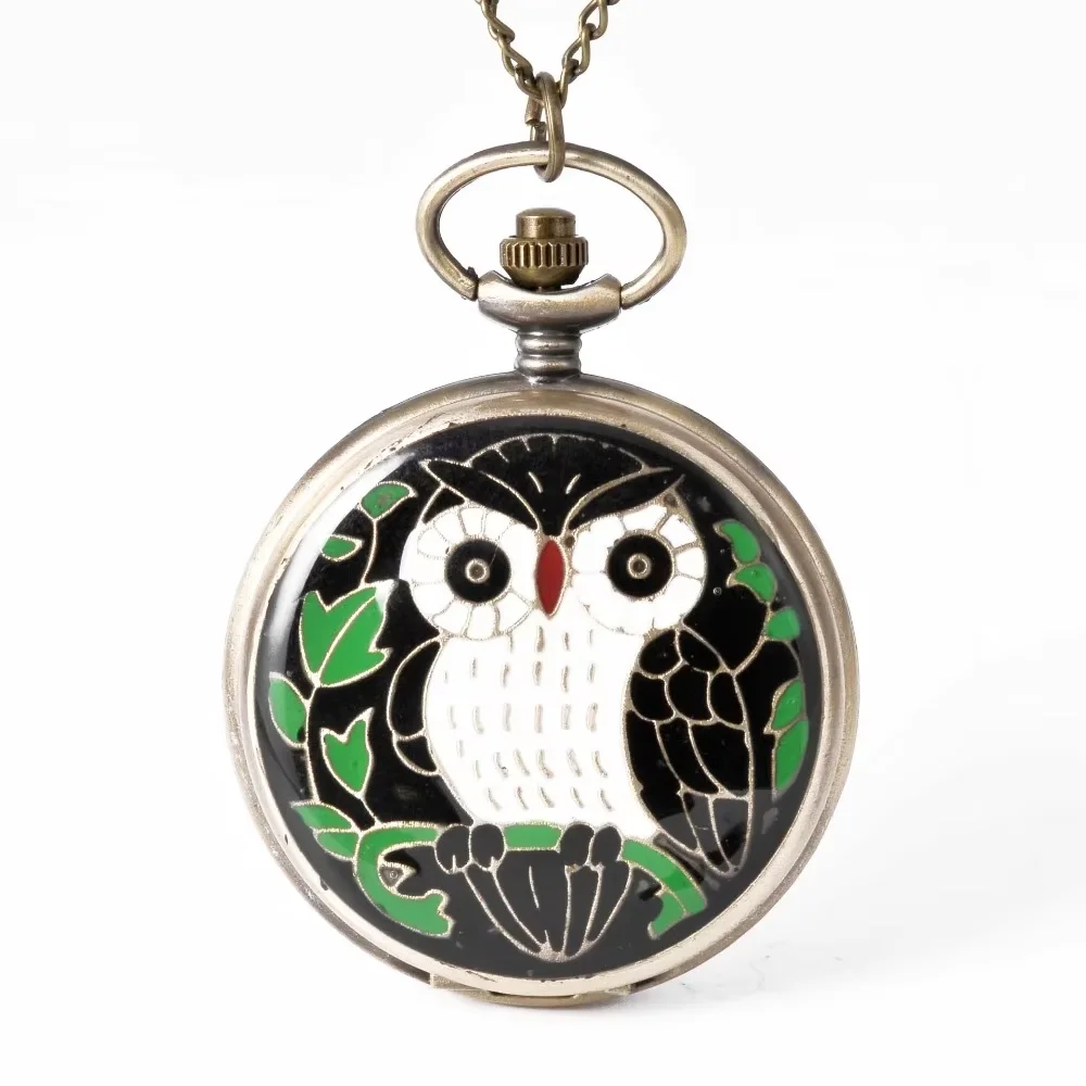 

New Fashion Vintage Bronze Owl Animal British Pocket Watch Retro Men's and Women's Wolf Pendant Necklace Antique Je