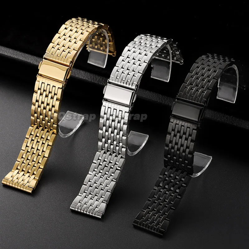 18mm 20mm 22mm Stainless Steel Watch Band Classic Metal Bracelet Double Push Deployment Clasp Adjustable Comfort Universal Band