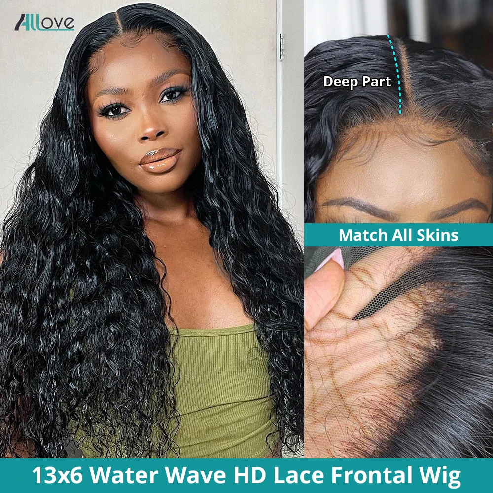 

Allove 30 34 Inch Long Water Wave Lace Front Wig 13x6 Transparent Lace Frontal Wigs For Women Brazilian Remy Human Hair Wigs