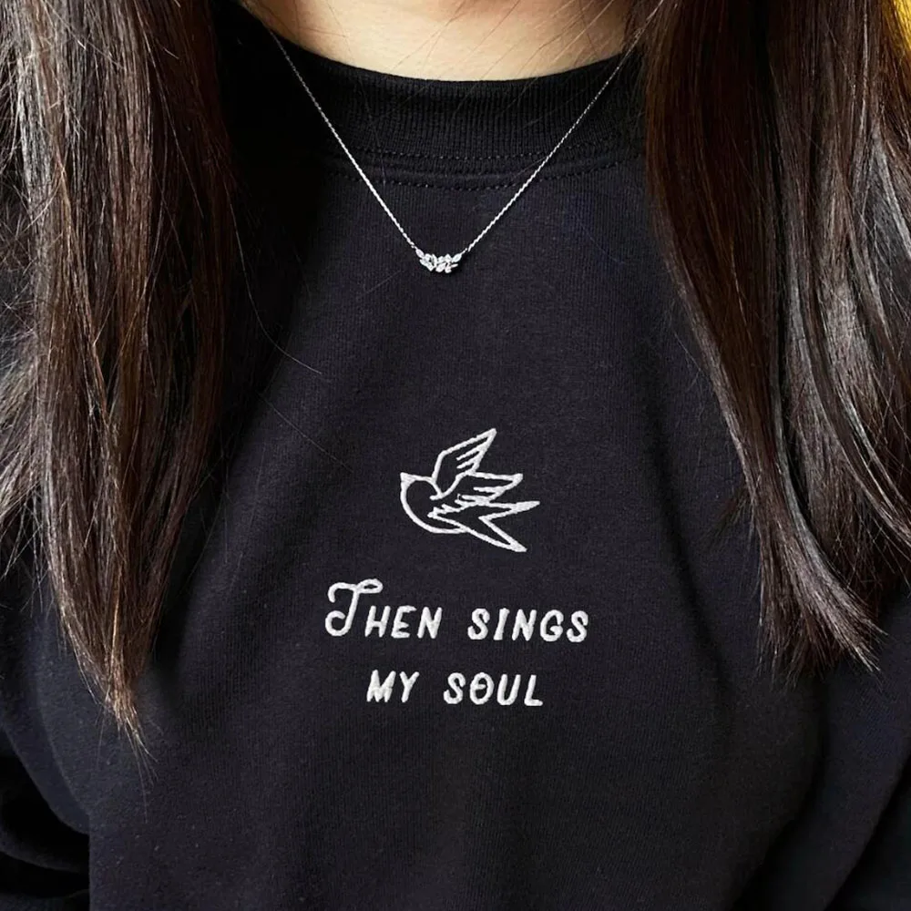 

Then Sings My Soul Jesus Embroidered Crewneck Sweatshirt Women Autumn Long Sleeve Loose Cotton Pullover Thick Fleece Warm Jumper