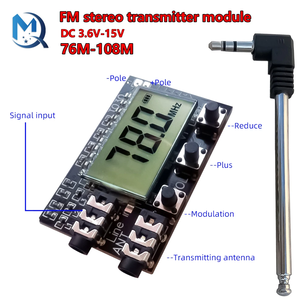 アンテナ付きデジタルLCDステレオ送信機,2チャンネルfm,ワイヤレスオーディオ送信機fm,78MHz〜108MHz