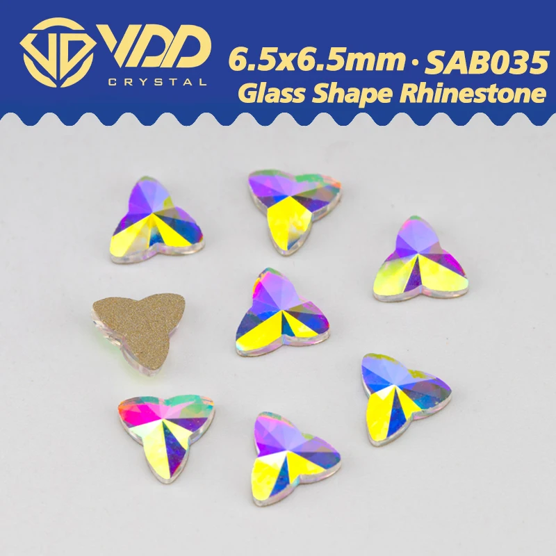 VDD 유리 모양 크리스탈 모조 다이아몬드, 크리스탈 AB 플랫 백, 도매 DIY 네일 아트 장식, SAB35, 6.5x6.5mm, 100, 500, 1440 개