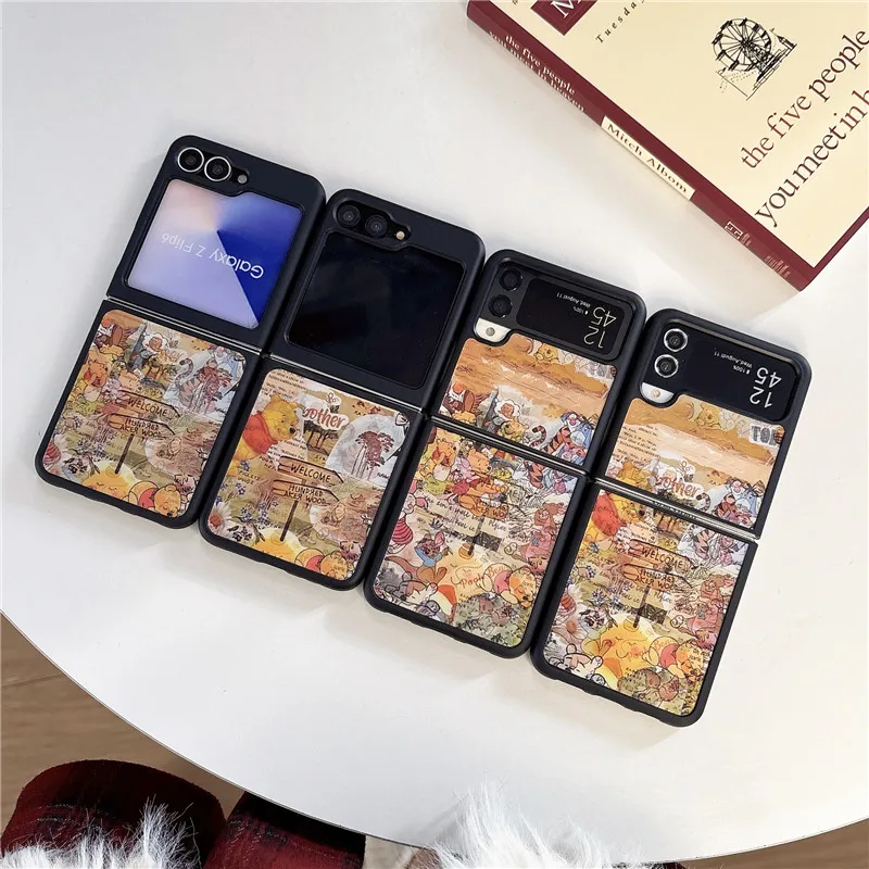

3D Winnie Pooh Disney Phone Case for Samsung Galaxy ZFlip 3 4 5 6 zflip3/4/5 z flip Zflip6 Zflip5 Cute Cartoon fold Cover