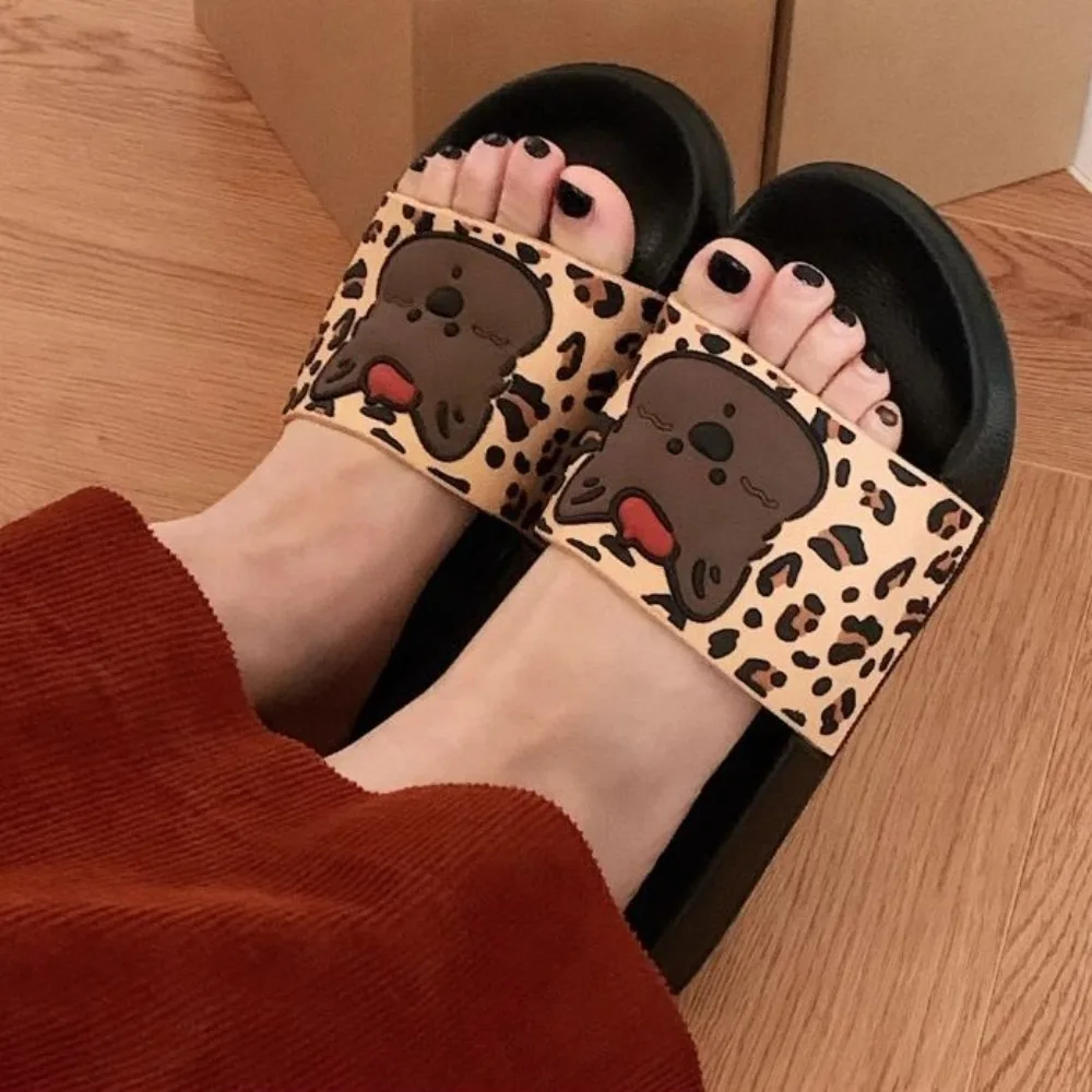 

Универсальные противоскользящие тапочки с рисунком щенка, шлепанцы на платформе из ПВХ с открытым носком, пляжная одежда на мягкой подошве, тапочки на плоской подошве для женщин и девочек