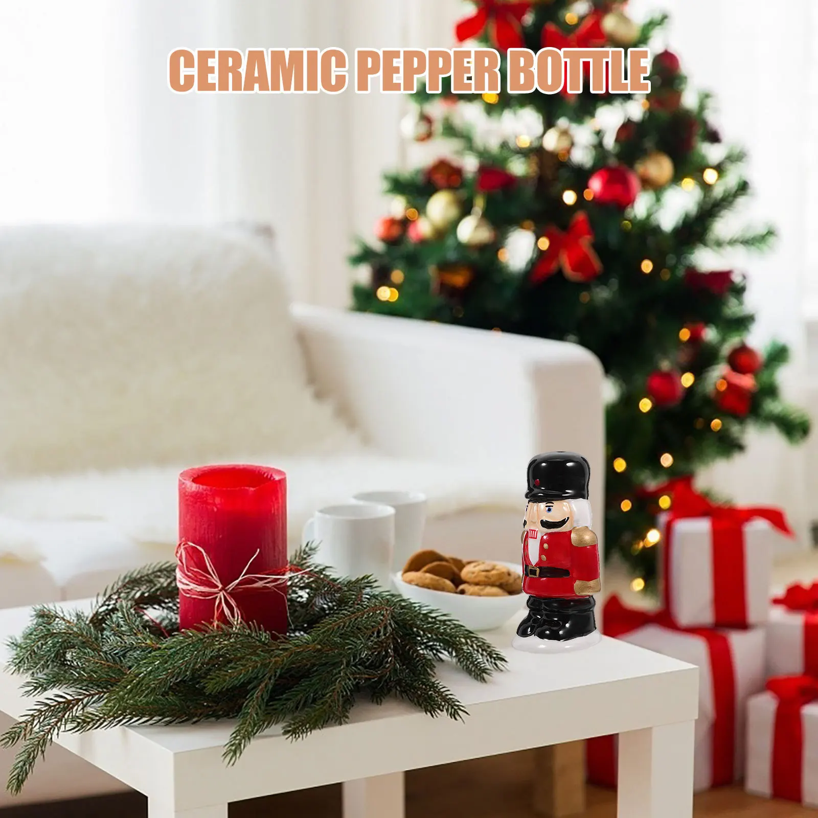

Ceramic Nutcracker Salt Pepper Shaker Christmas Seasoning Jar Kitchen Countertop Spice Holder Ceramic Pepper Bottle