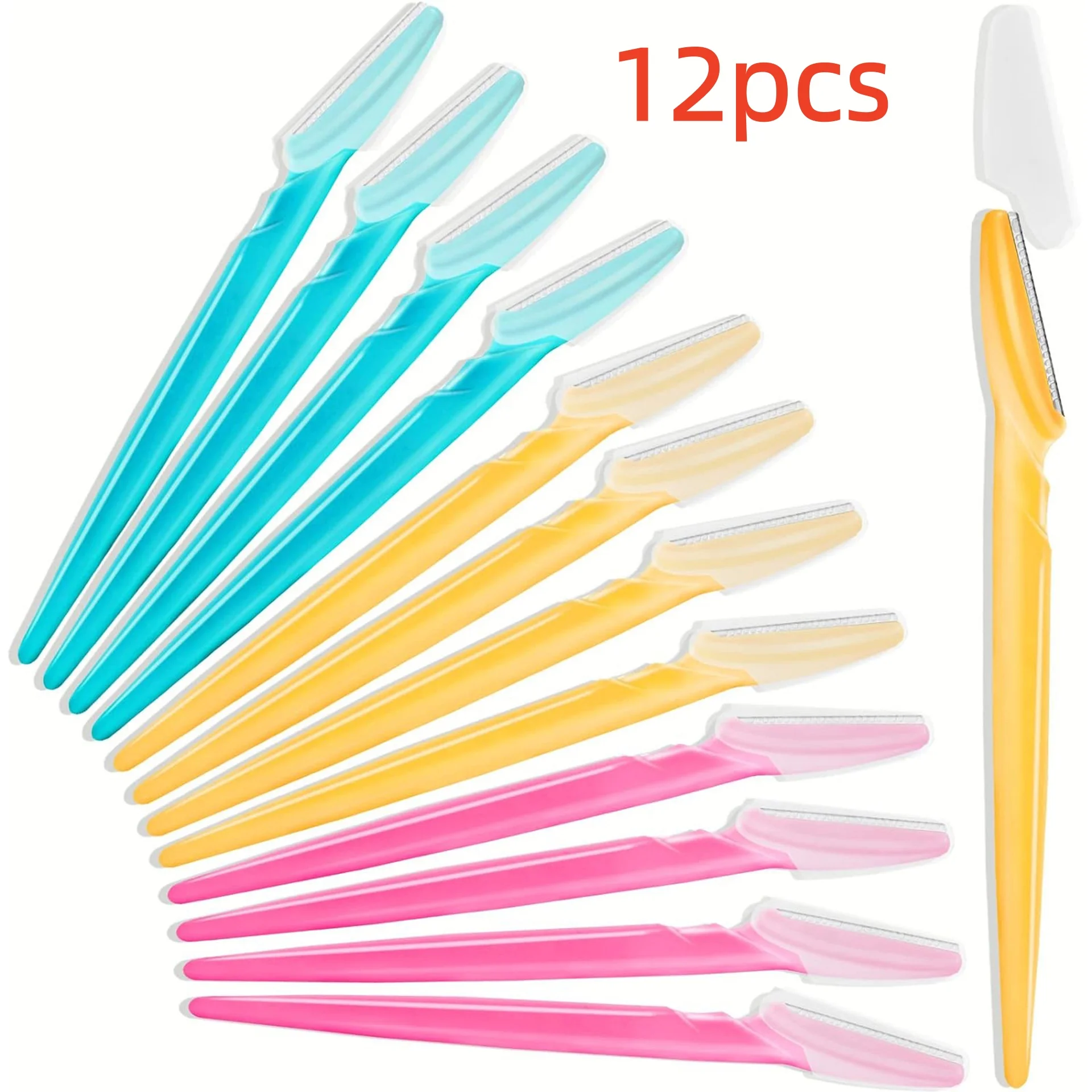 Maquinilla de afeitar para cejas, herramienta dermaplaning exfoliante multiusos para dar forma a la cara, facial y de cejas con cubierta de precisión, 12 Uds.