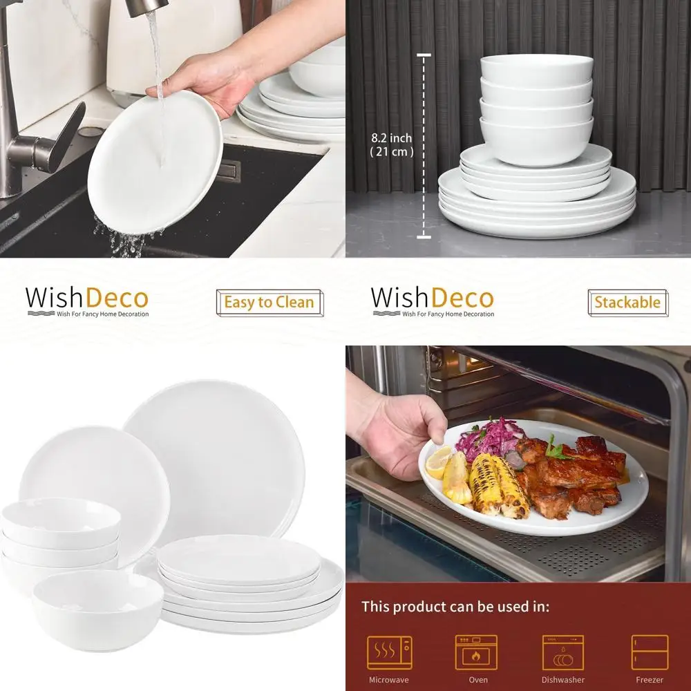 

Керамический набор посуды на 4 человека, набор белой тарелок и мисок из 12 предметов, сейф для микроволновой печи и посудомоечной машины