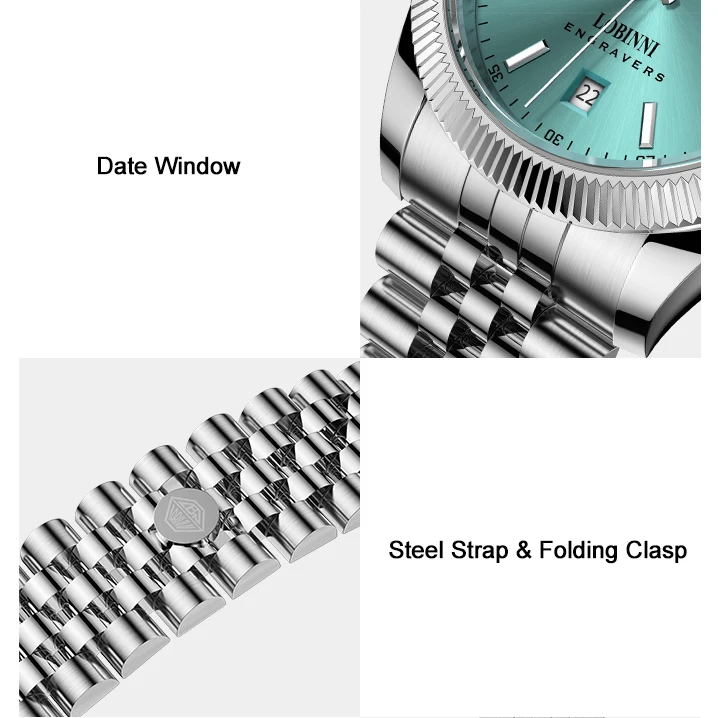 LOBINNI Men Automatic Watch 40mm Top Luxury Brand Watch  Waterproof Mechanical Wristwatch Sapphire Mirror Miyota 8205 Week Date