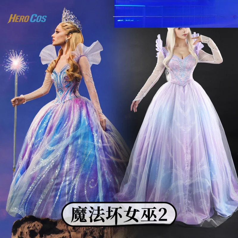 أزياء شريرة 2 Glinda لعام 2025 فستان الأميرة الرائع لحفلات الهالوين ملابس لعب الأدوار للنساء HERO Cos